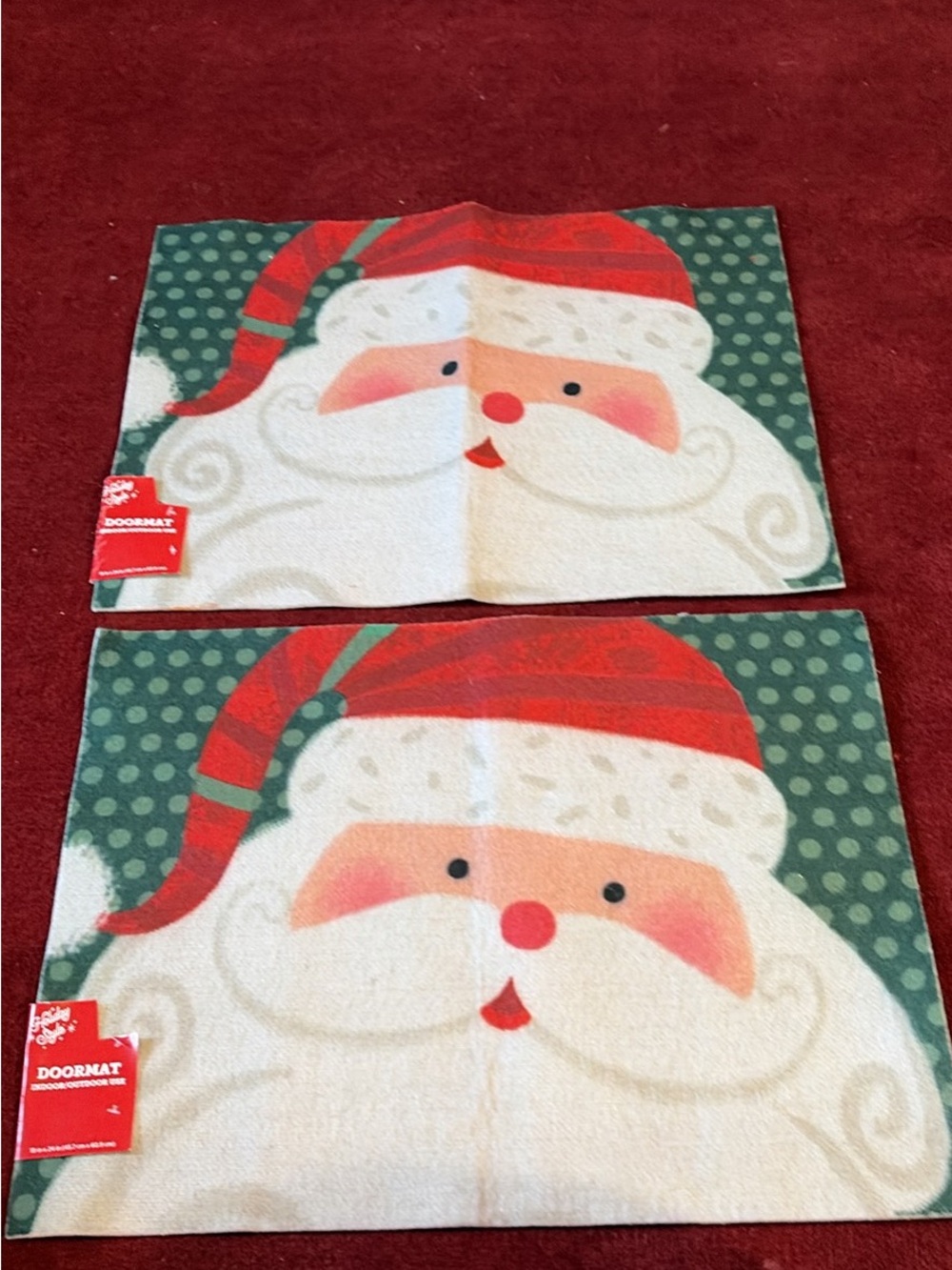 2 Doormats Holiday Santa Face Doormat - Red & Green